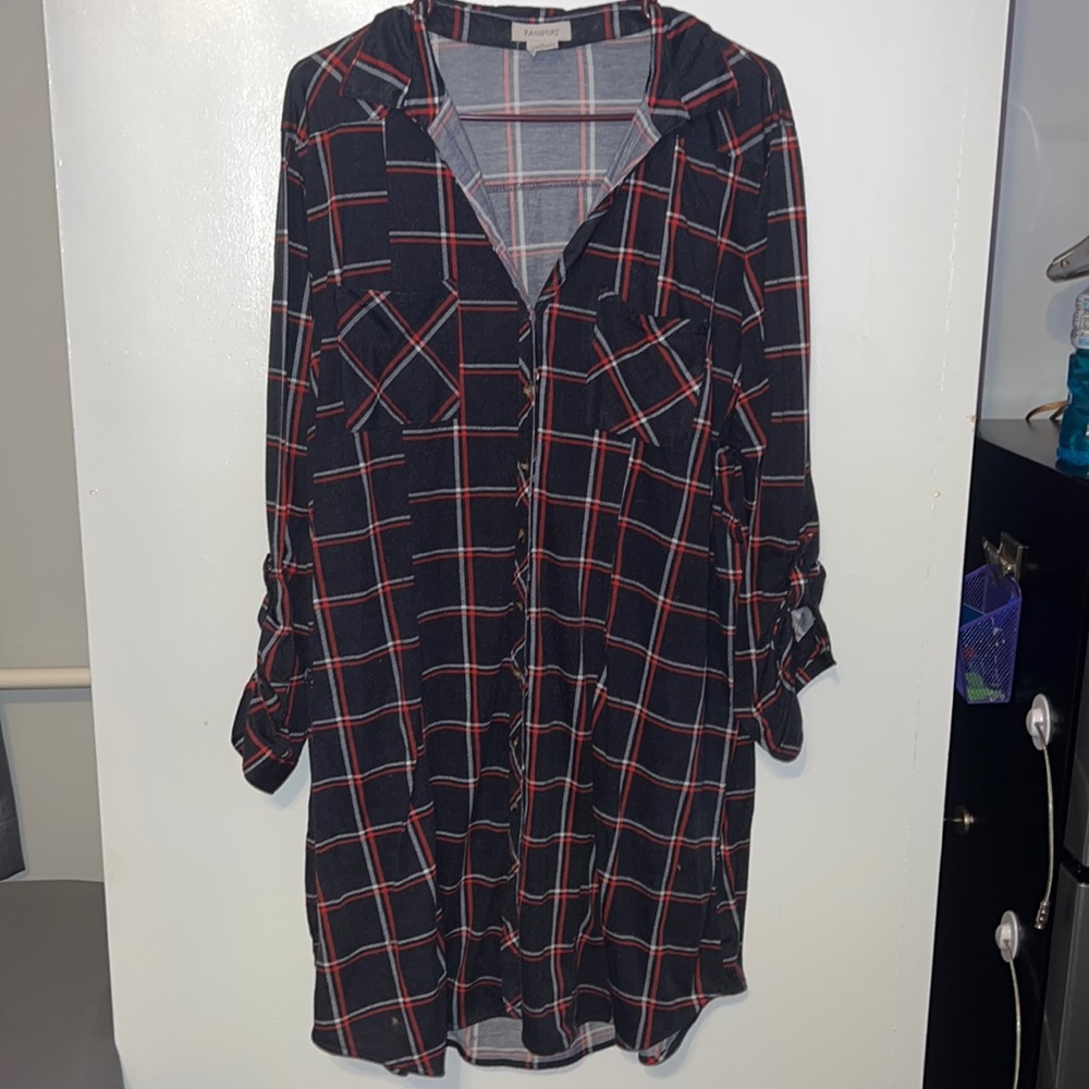 3X, Passport, long sleeve plaid dress!